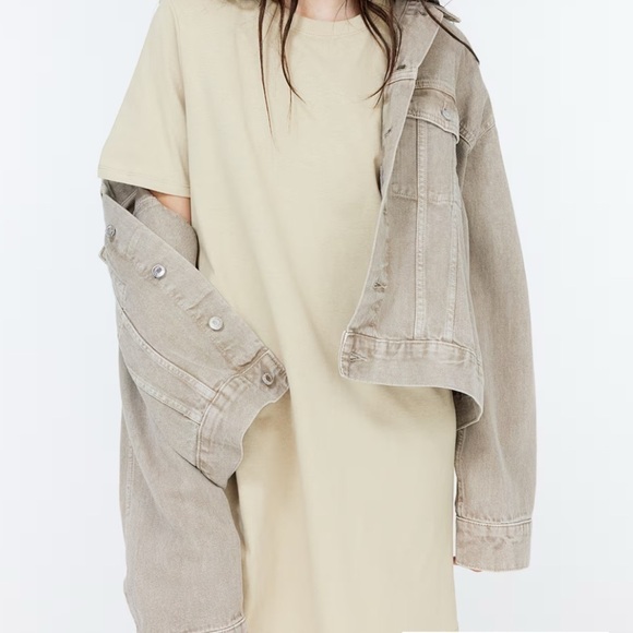 Divided H&M Women T Shirt Dress 100% Cotton Shoulder Pads Beige Dress Size XL - Picture 4 of 8